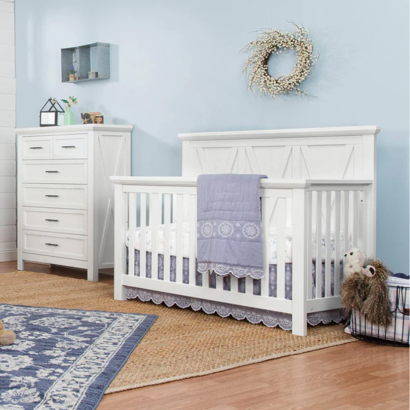 Emory Farmhouse 4-in-1 Convertible Crib by Monogram by Namesake at $899! Shop now at Nestled by Snuggle Bugz for Cribs.