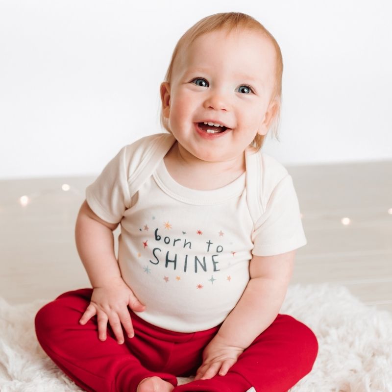 Holiday Graphic Short Sleeve Bodysuit Born to Shine