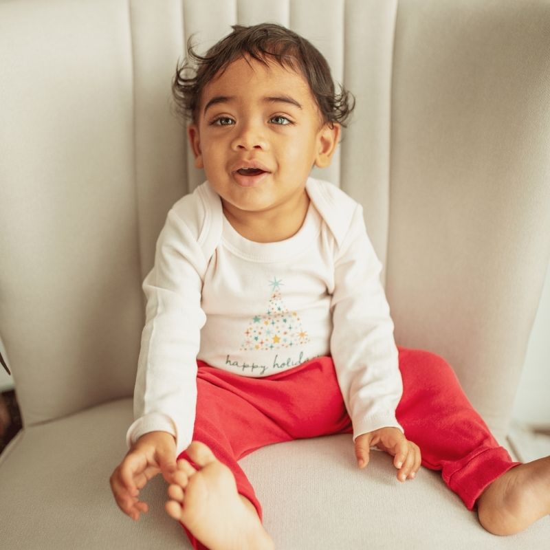 Holiday Graphic Long Sleeve Bodysuit Happy Holidays Tree