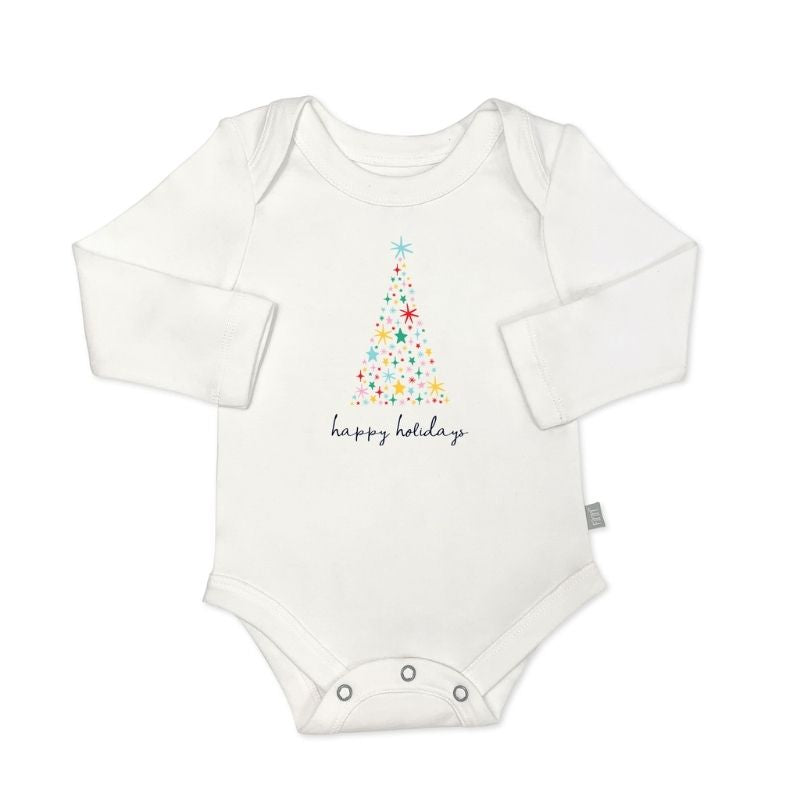 Holiday Graphic Long Sleeve Bodysuit Happy Holidays Tree