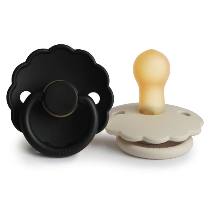 Daisy Natural Rubber Baby Pacifier - 2-Pack Black & Cream