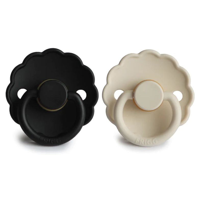 Daisy Natural Rubber Baby Pacifier - 2-Pack Black & Cream