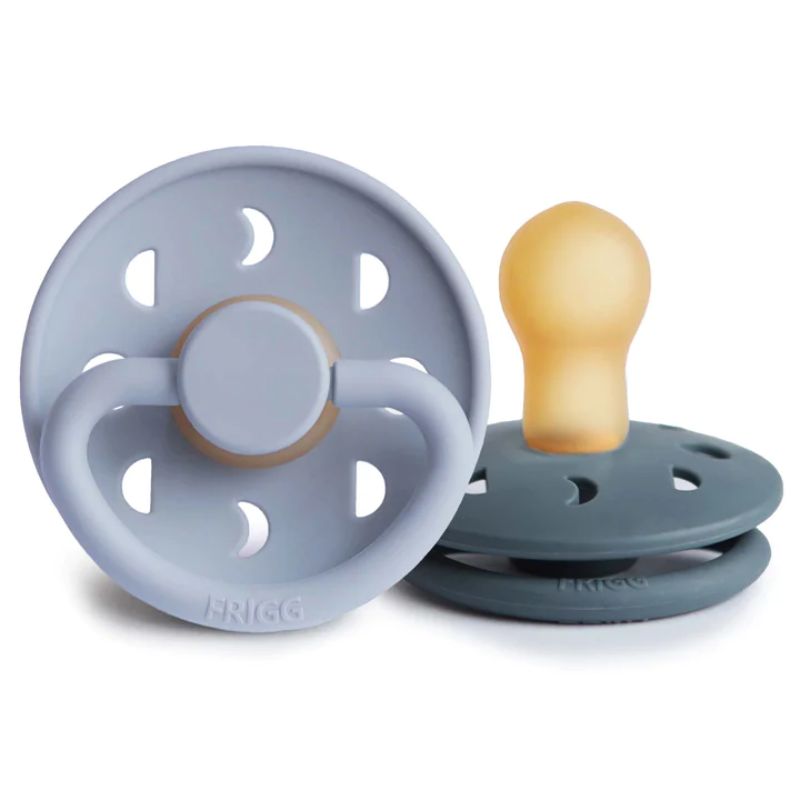 Moon Natural Rubber Baby Pacifier - 2 Pack Powder Blue & Slate