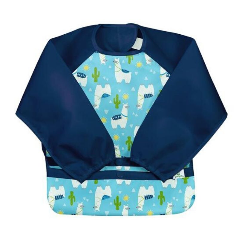 Snap + Go Easy-Wear Long Sleeve Bibs Aqua Llamas