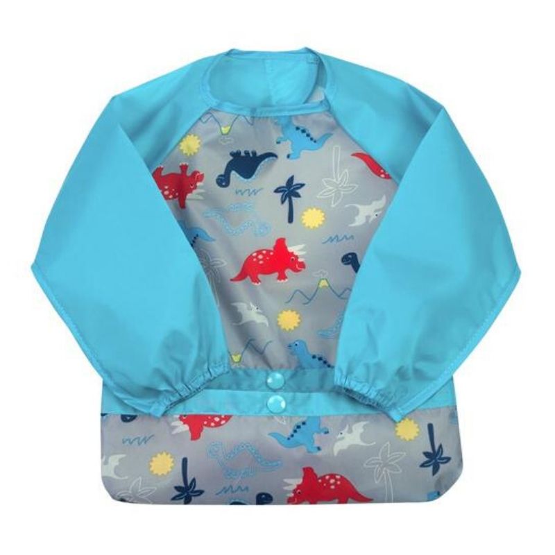 Snap + Go Easy-Wear Long Sleeve Bibs Aqua Dinosaurs