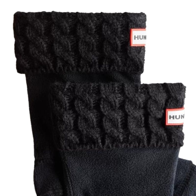 Kids 6 Stitch Cable Knitted Cuff Boot Socks Black