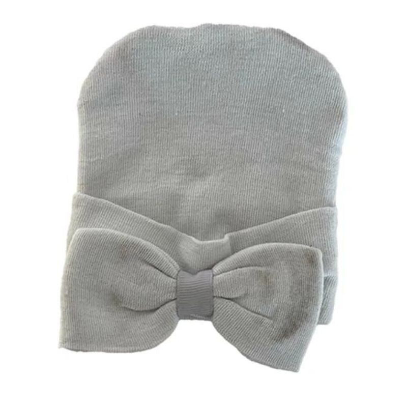 Kidcentral Essentials Newborn Knitted Hat with Bow Grey