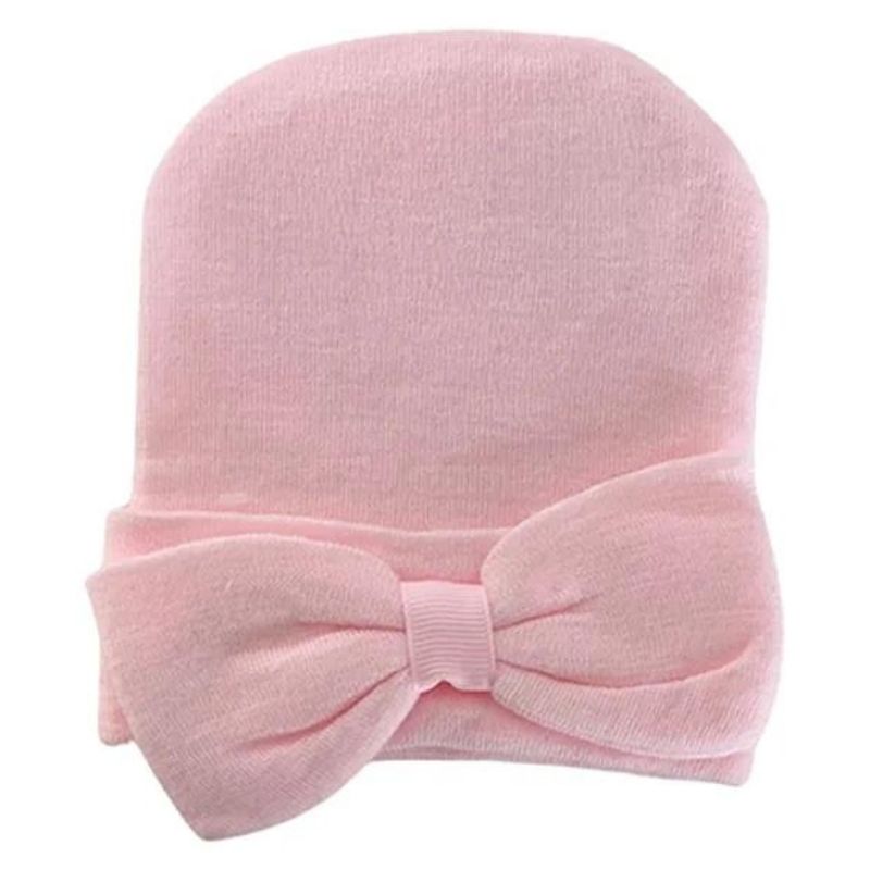 Newborn Knitted Hat with Bow Pink