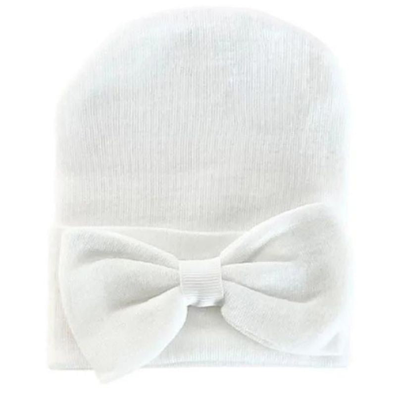 Newborn Knitted Hat with Bow White