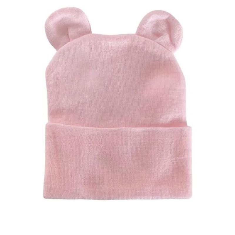 Newborn Knitted Bear Ear Hat Pink