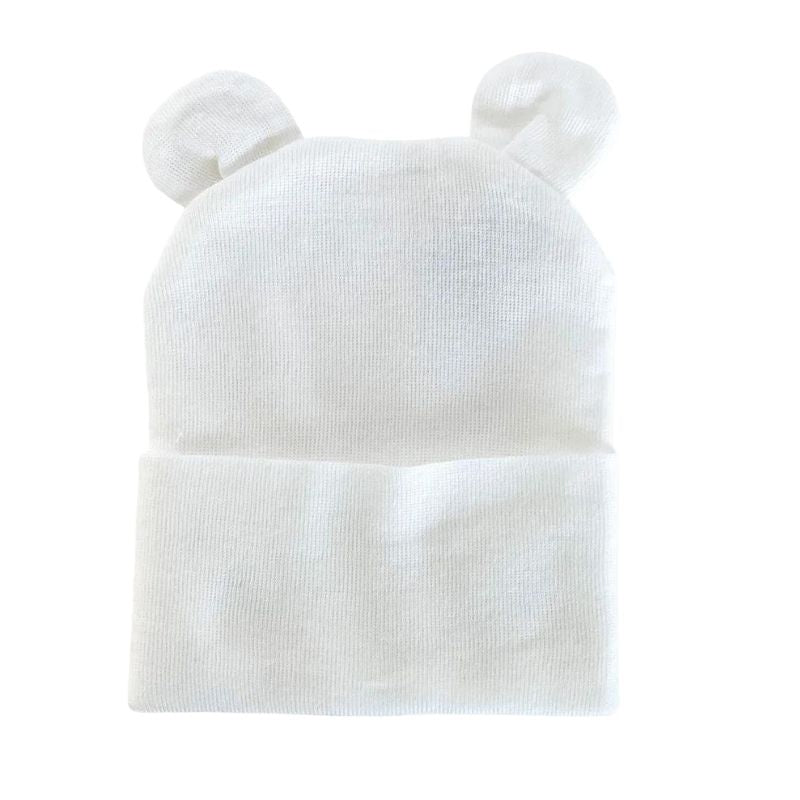 Newborn Knitted Bear Ear Hat White