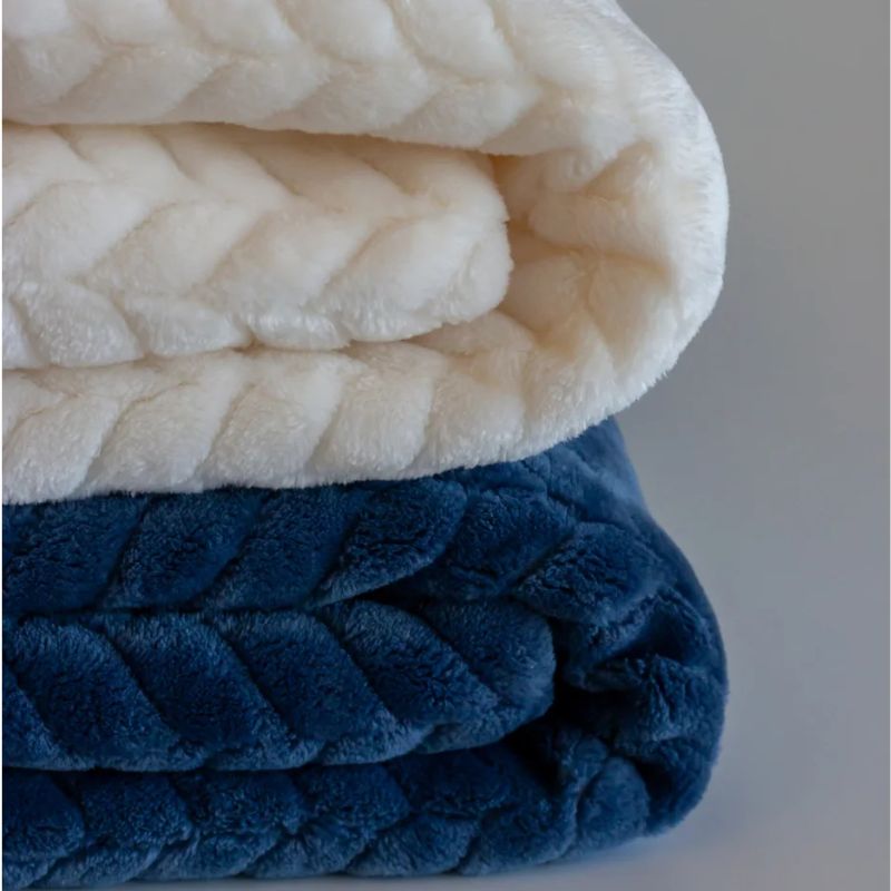 Jacquard Flannel Blanket Navy