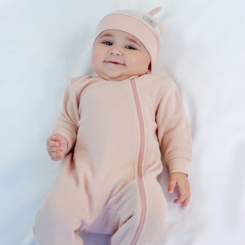 Mini Waffle Footed Sleepers Pink Clay