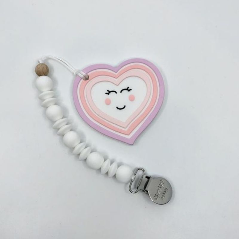 Heart Teether & Clip Pink