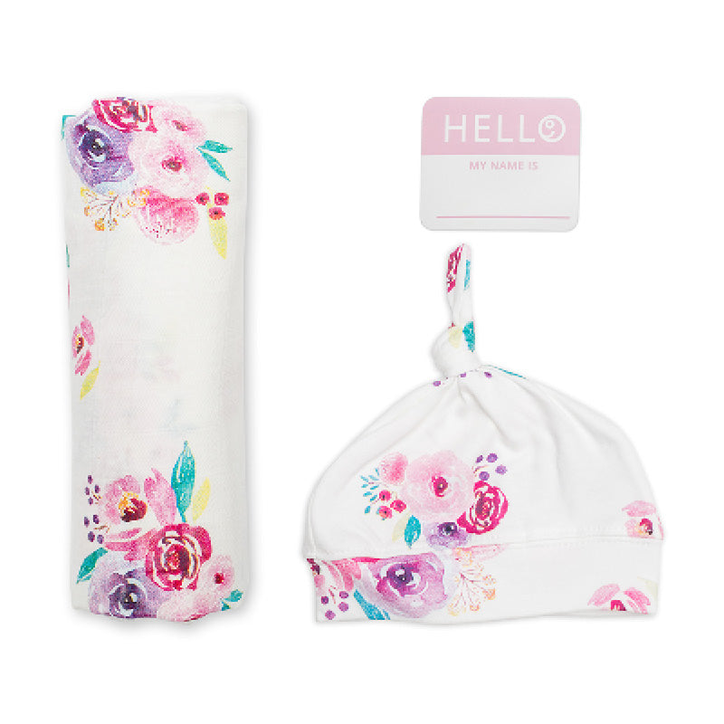 Hello World Swaddle & Knotted Hat Set
