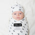 Hello World Swaddle & Knotted Hat Set xo