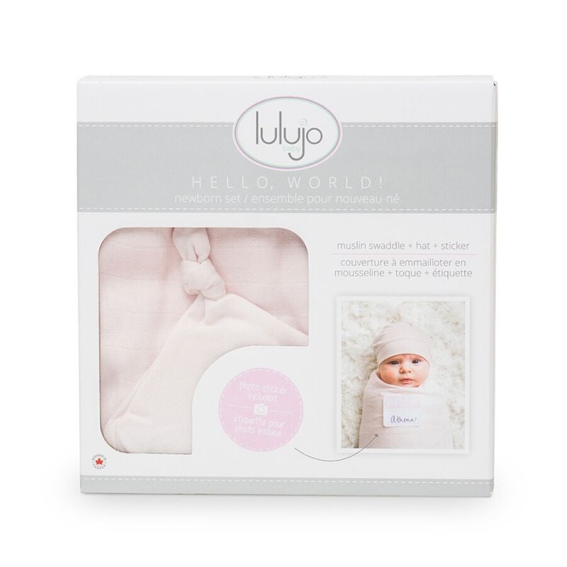 Hello World Swaddle & Knotted Hat Set Pink