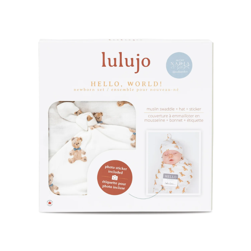 Hello World Swaddle & Knotted Hat Set