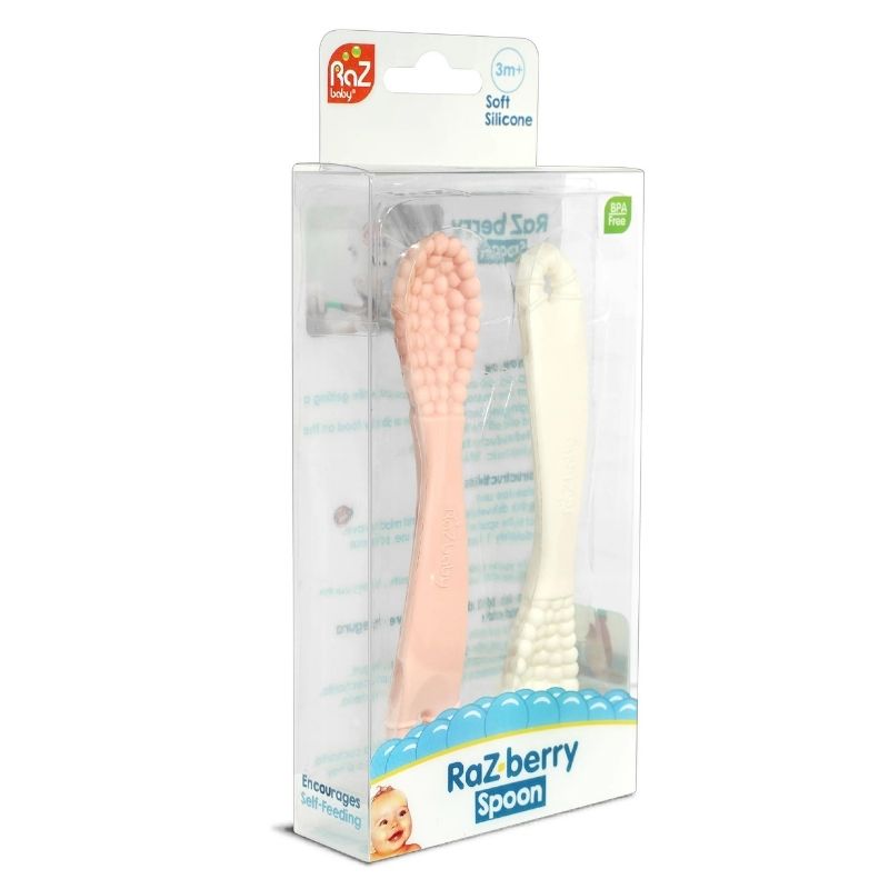 RaZberry Silicone Training Spoon 2 Pack Pink/White
