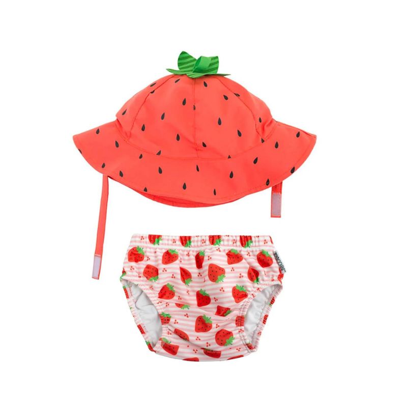 SPF 50+ Baby Swim Diaper and Sun Hat Set Strawberry
