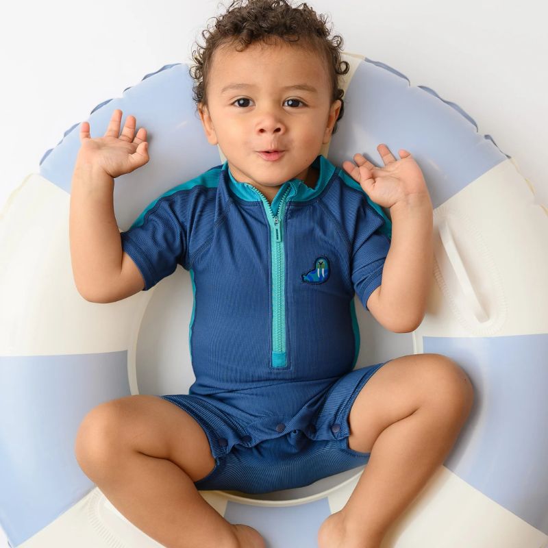 Boys Short Sleeve 1 Piece Swimsuit