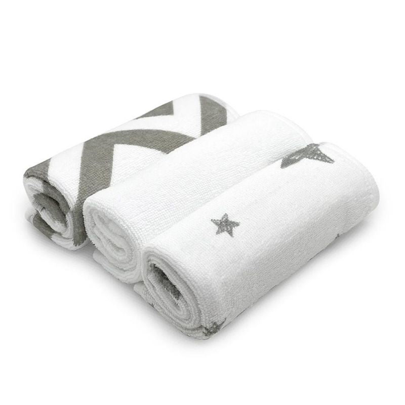 Terry Washcloths - 3 Pack Grey Star