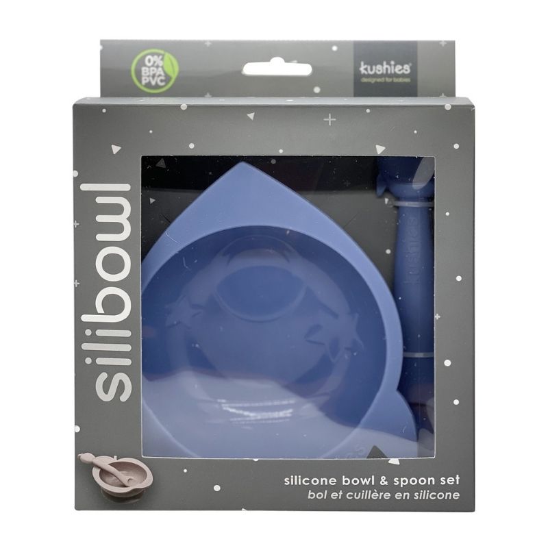 Silibowl and Spoon Set Mineral Blue Rocket