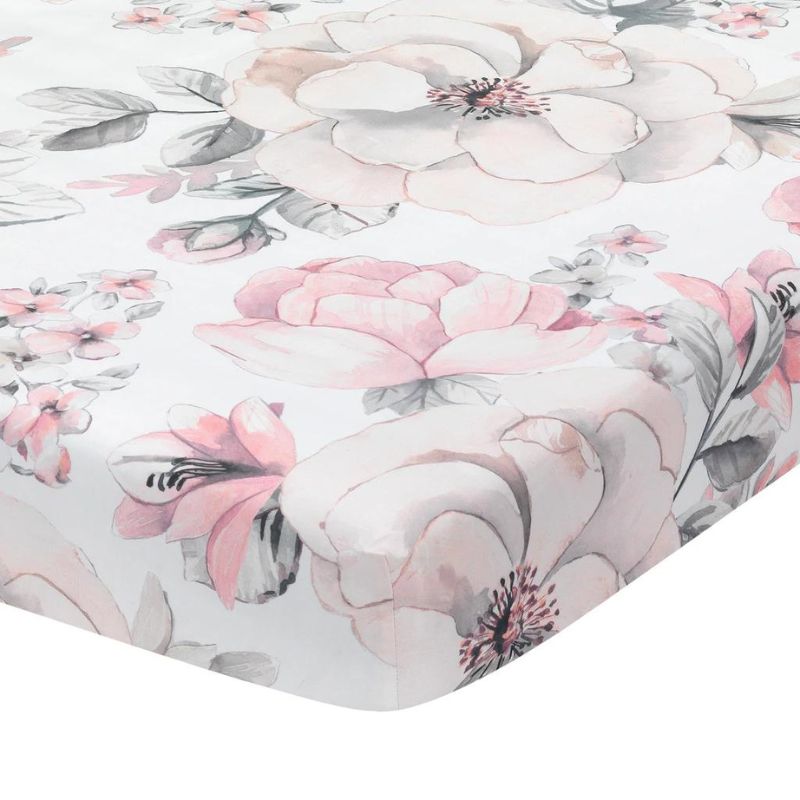 Cotton Fitted Crib Sheet Signature Botanical White