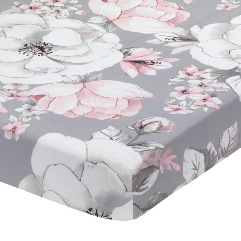 Cotton Fitted Crib Sheet Signature Botanical Grey