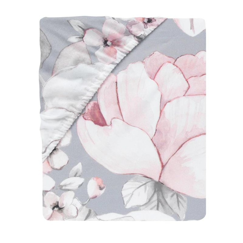 Cotton Fitted Crib Sheet Signature Botanical Grey