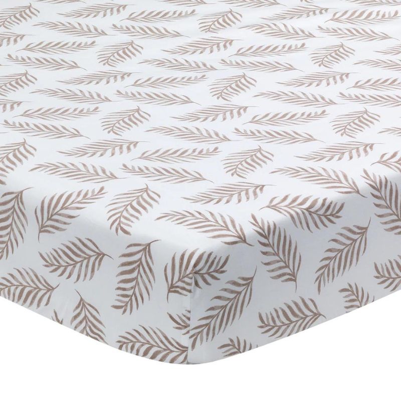Organic Cotton Fitted Crib Sheet Taupe Leaves