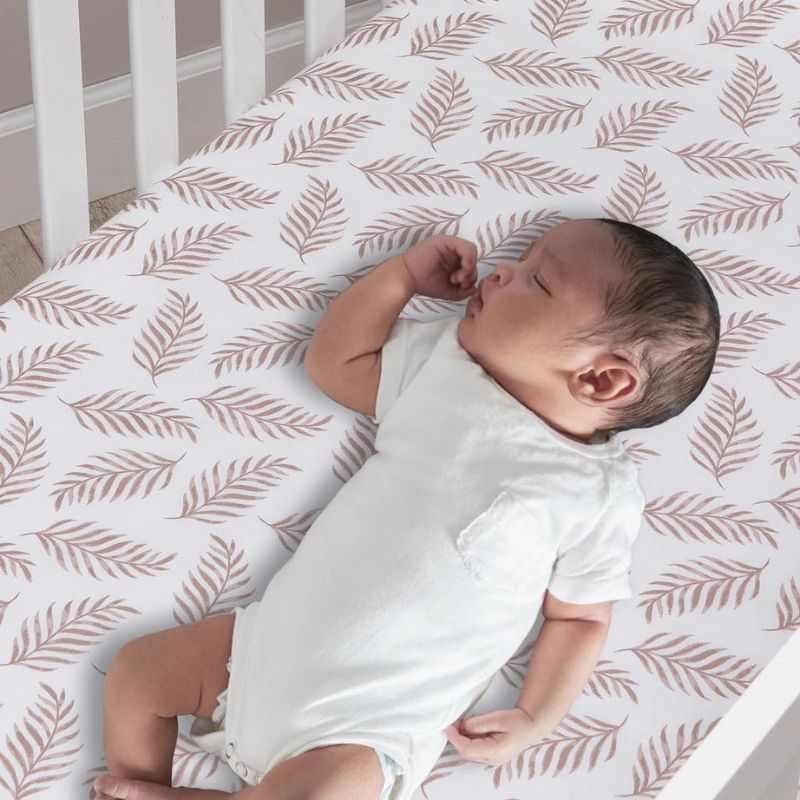 Organic Cotton Fitted Crib Sheet Taupe Leaves