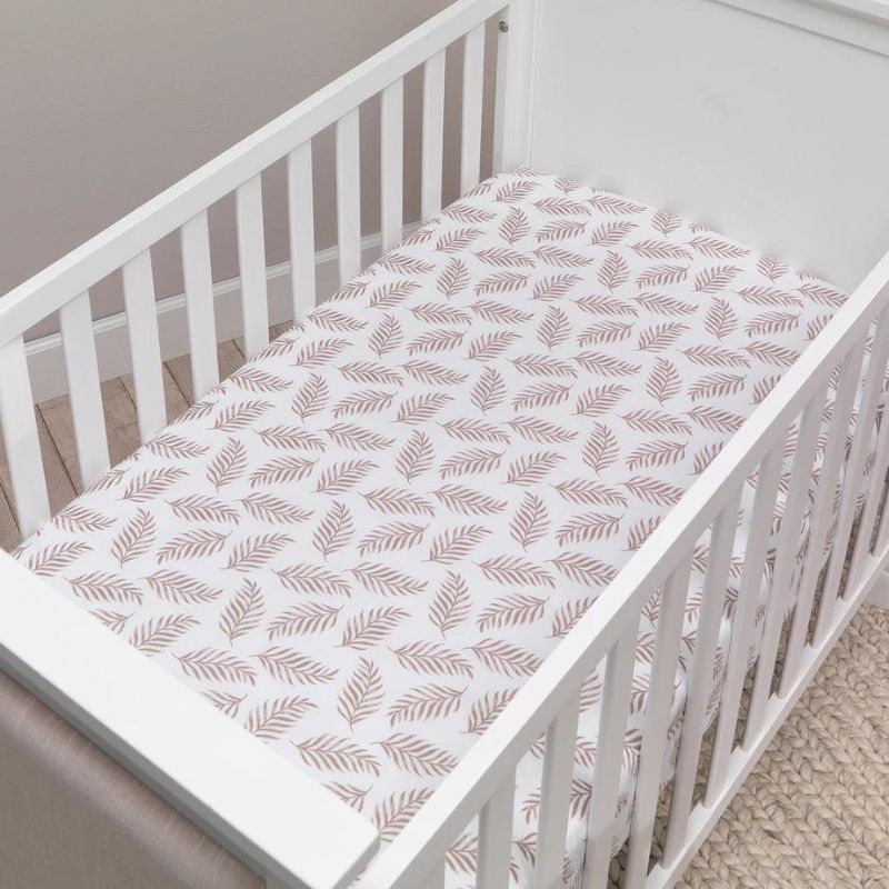 Organic Cotton Fitted Crib Sheet Taupe Leaves