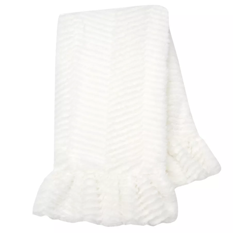 Couverture pour bébé Signature White Ruffled Lux ​​Minky/Jersey Chevron