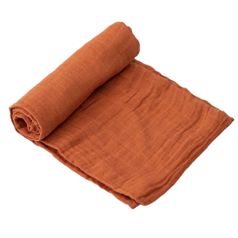 Cotton Muslin Swaddle - Solid Colours Rust