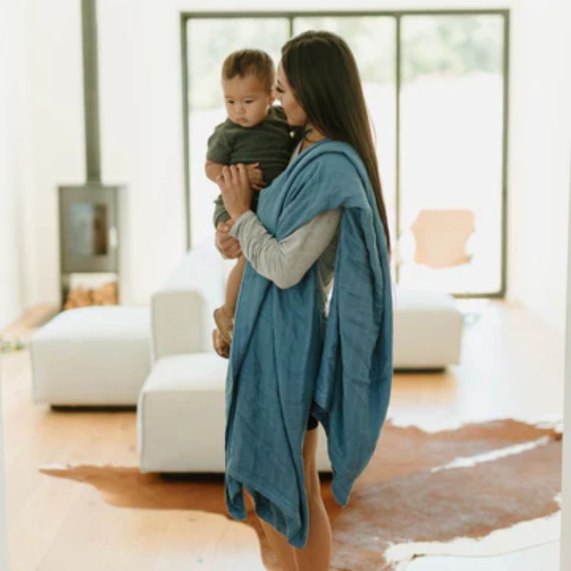 Deluxe Muslin Quilted Throw  Blue Dusk