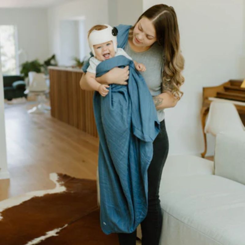 Deluxe Muslin Quilted Throw  Blue Dusk