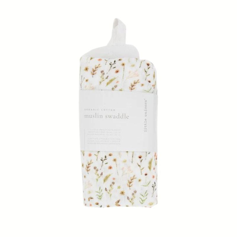 Organic Cotton Muslin Swaddle Blanket Floral Field