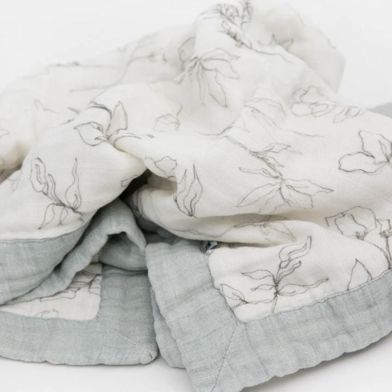 Organic Cotton Muslin Baby Quilt  Pencil Floral