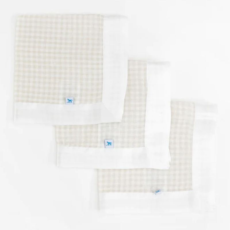 Cotton Muslin Security Blanket 3 Pack Tan Gingham