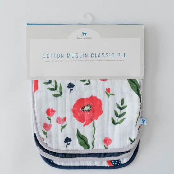 Cotton Muslin Classic Bibs - 3 Pack Summer Poppy