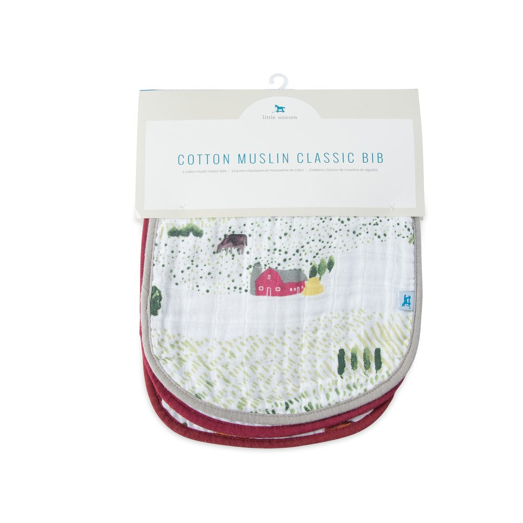 Cotton Muslin Classic Bibs - 3 Pack Farmers Market