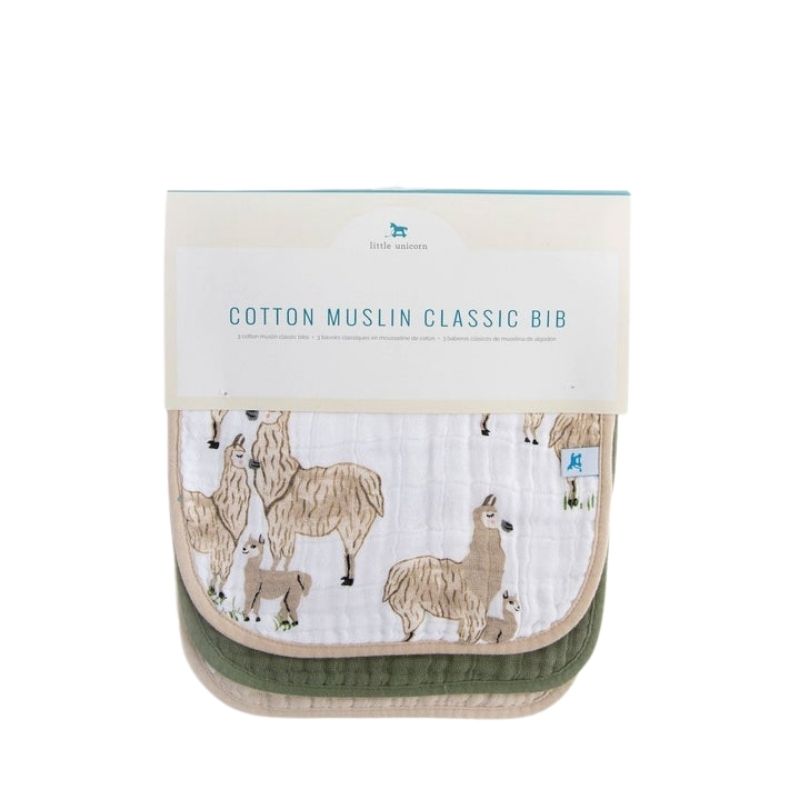 Cotton Muslin Classic Bibs - 3 Pack Llama Llama