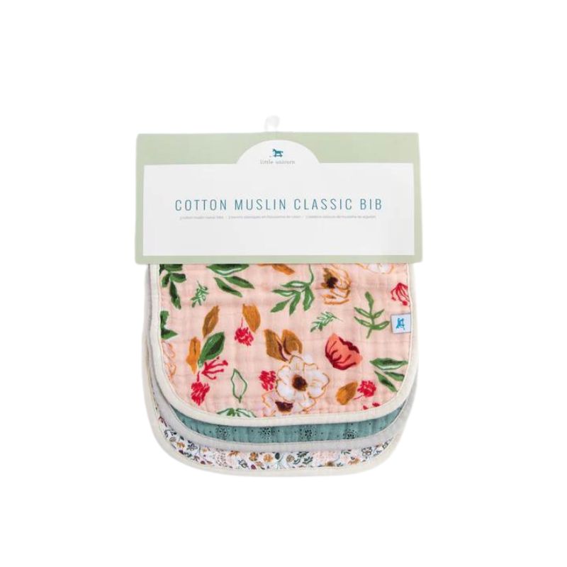 Cotton Muslin Classic Bibs - 3 Pack Vintage Floral