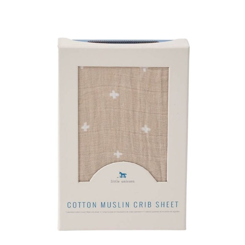 Cotton Muslin Crib Sheets Taupe Cross