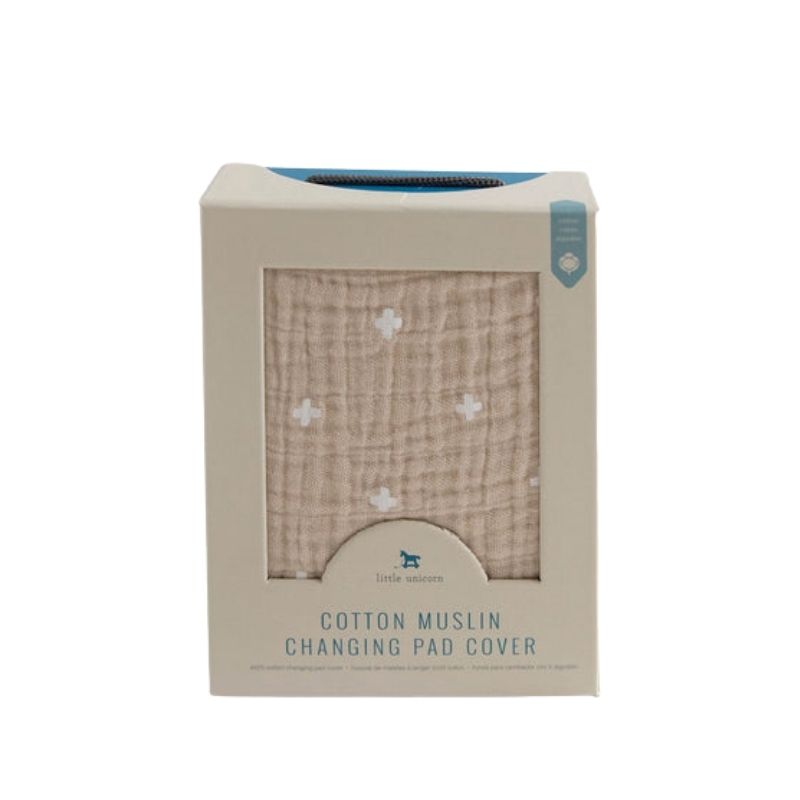 Cotton Muslin Change Pad Cover Taupe Cross