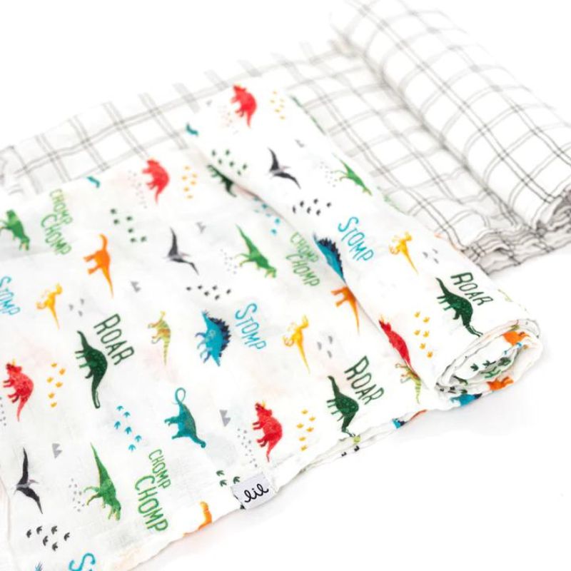 Muslin Swaddle Set - 2 Pack Modern Dino & Grid