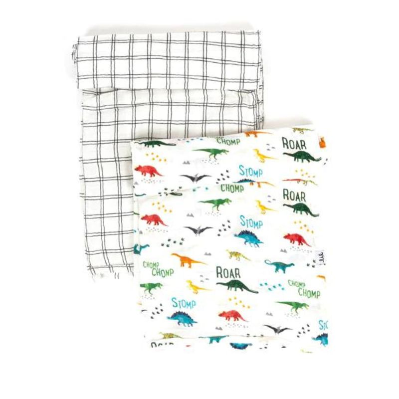 Muslin Swaddle Set - 2 Pack Modern Dino & Grid