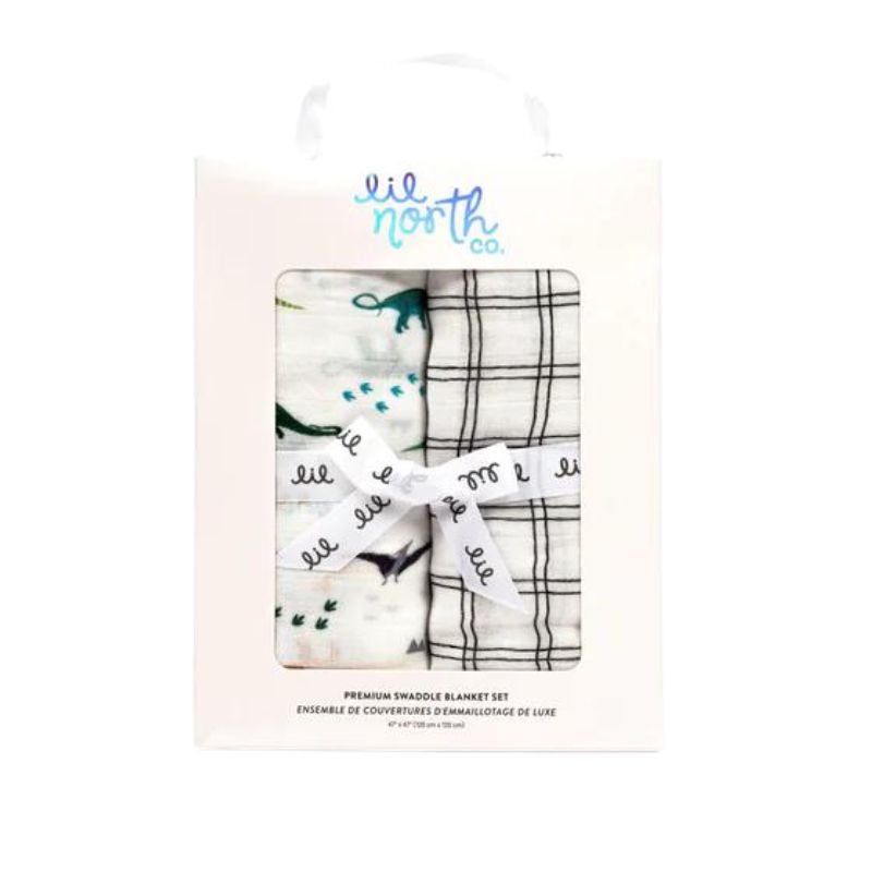 Muslin Swaddle Set - 2 Pack Modern Dino & Grid