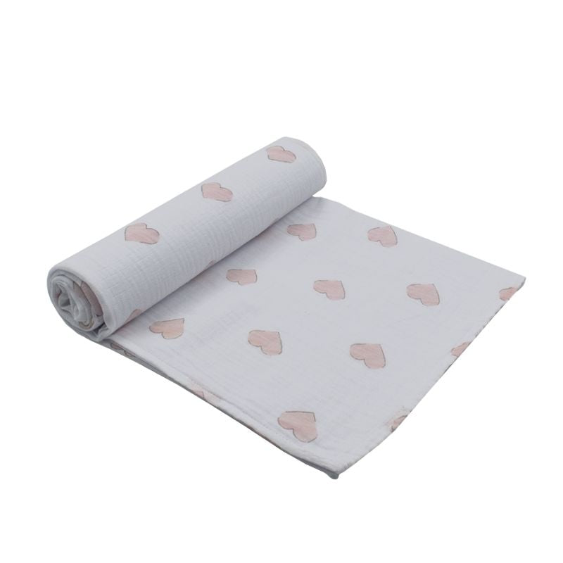 Cotton Muslin Swaddles Pink Hearts